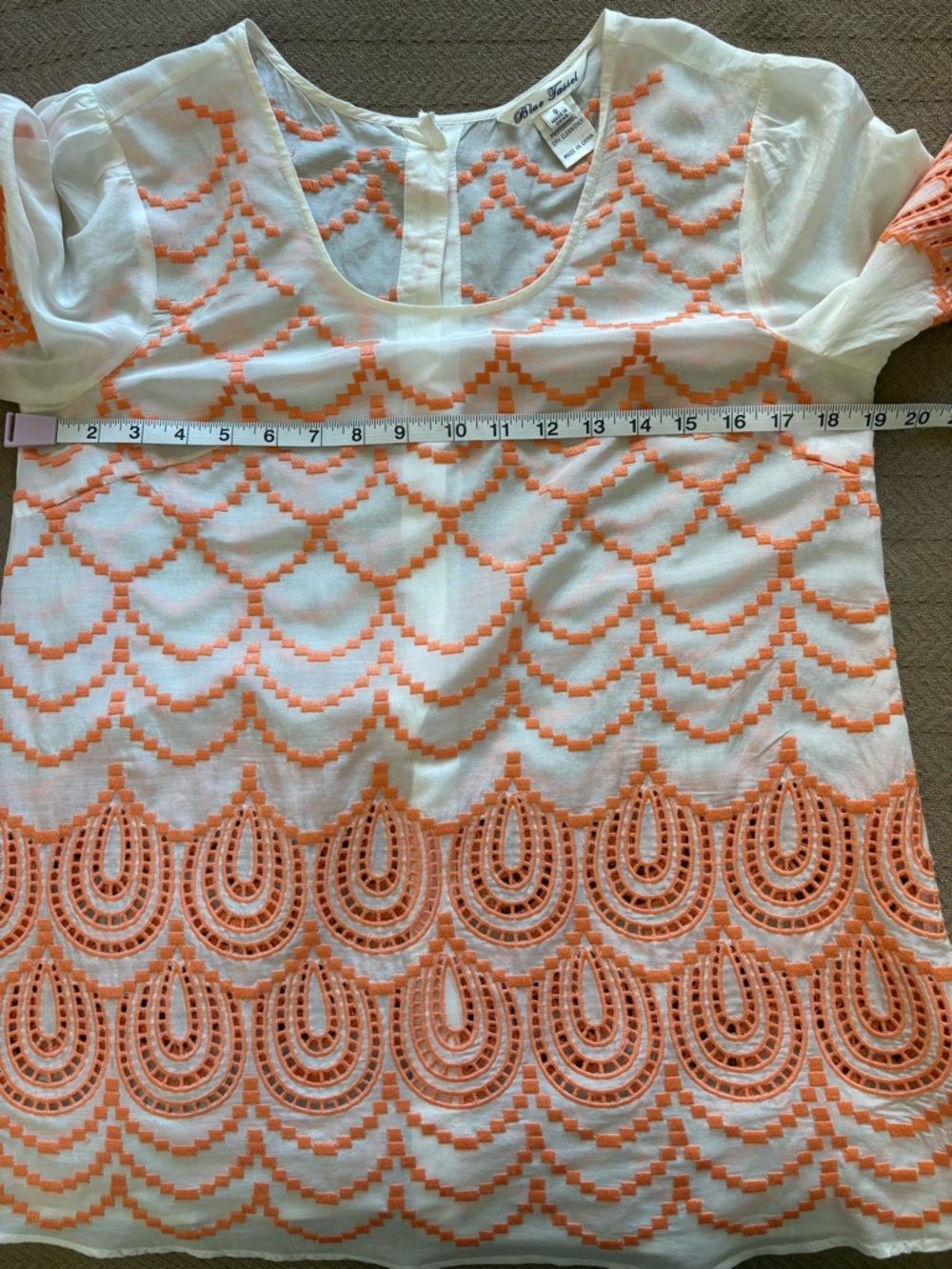 Women's Silk  White Blouse with Orange Embroidered Pattern - Picture 8 of 11